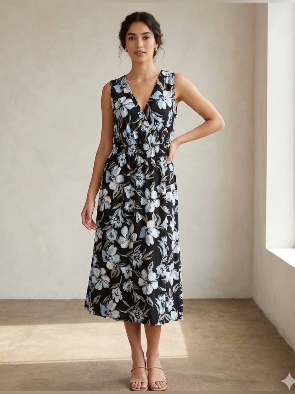 Croft & Barrow Lt. Blue, Black and White Floral Dress